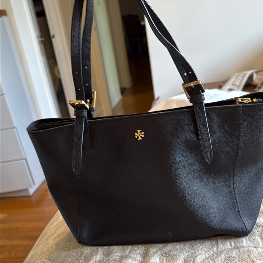 Tory Burch Black Tote with Gold Accents